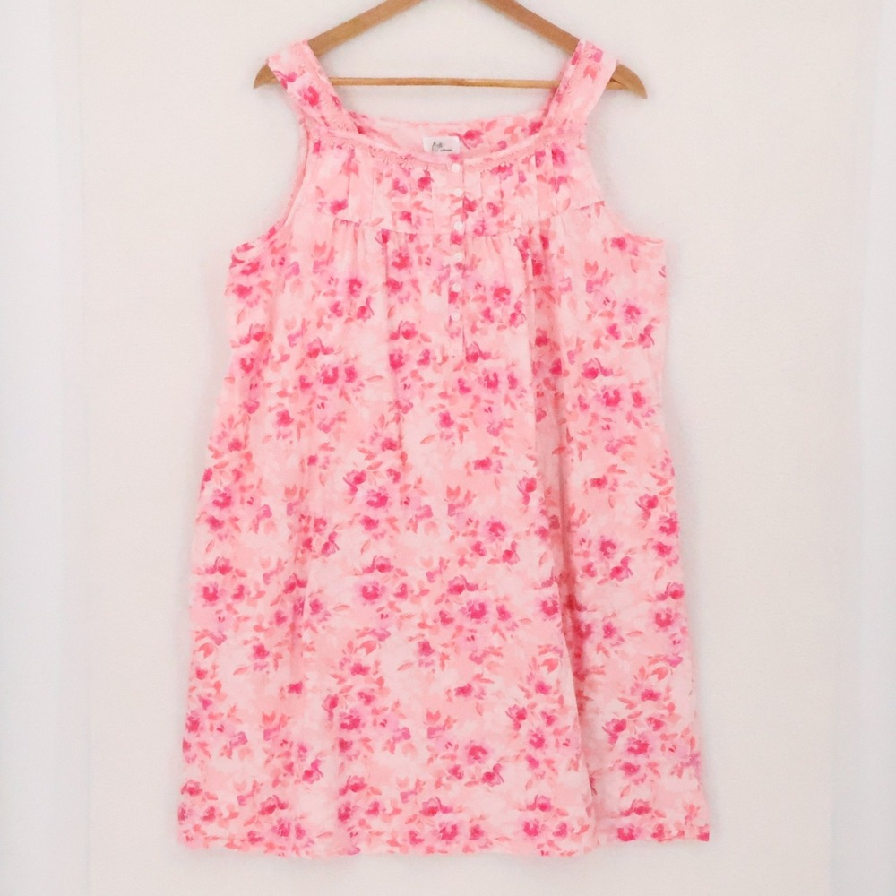 Aria Collection Floral Sleeveless Nightgown Dress Womens Size XL Pink Cotton